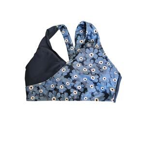 Nani Swimwear Large Reversible Blue Floral Bikini Top Cross Back Athletic